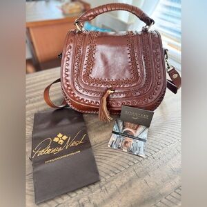 Patricia Nash Discovery Abruzzo Chainstitch Saddle Bag Cognac